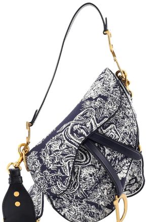 Dior Borsa a spalla Saddle media in tela con ricamo - Blu