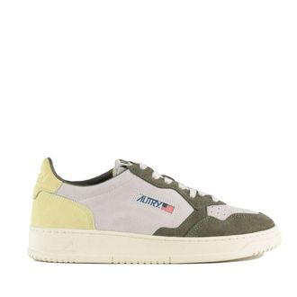 Autry Medalist Low Tricolor Sneakers In Schio Green And Lemon Suede