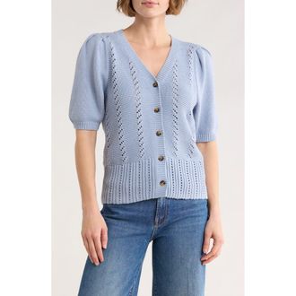 Melrose and Market Pointelle Sweater Cardigan in Blue Blizzard at Nordstrom Rack, Size Xx-Small