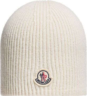 Moncler Moncler Logo Wool Beanie, Men, White, Size: One Size