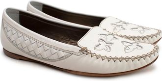 Bottega Veneta White Intrecciato Laser-cut Loafers Size 37