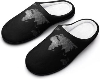 Generic World Map Rosette Spiral Geometric Mens Warm Slippers Non-Slip Sole Winter Rubber Cotton Shoes for Bedroom