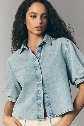 Frame Denim Denim Puff-Sleeve Top