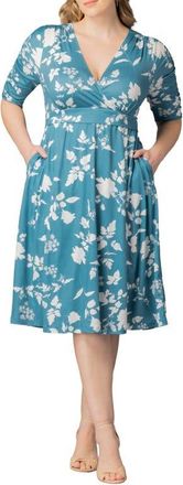 Kiyonna Gabriella Print Jersey A-Line Dress in Aqua Blooms at Nordstrom, Size 5X