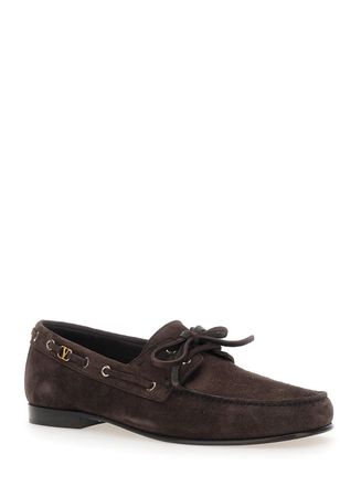Valentino Garavani Mens Loafers Brown Suede