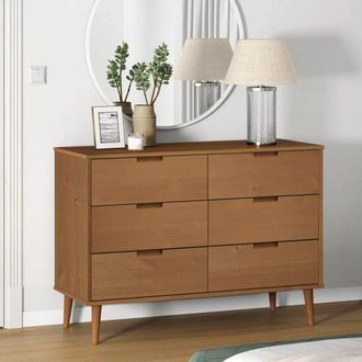 Berkfield Home Drawer Cabinet MOLDE Brown 113x40x80 cm Solid Wood Pine | Size: 113 x 40 x 80 cm