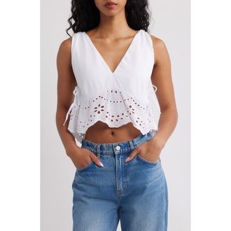 Mango Sere Eyelet Embroidered Side Tie Peplum Top in White at Nordstrom, Size X-Small