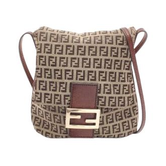 Fendi Pre-owned Cross Body Bags, female, Brown, Size: ONE SIZE Pre-owned Zucchino Canvas Leather Shoulder Bag