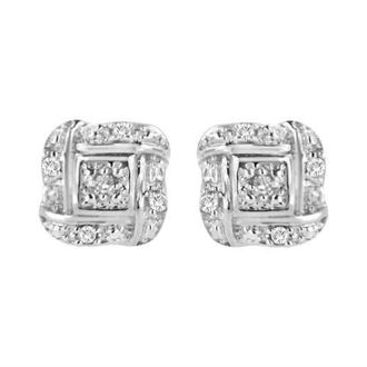 House of Brilliance Silver RoundDiamond Accent Swirl Square Knot Stud Earrings in White at Nordstrom