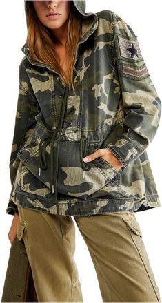 Free People Ember Military Cotton Pullover in Olive Combo at Nordstrom, Size Medium