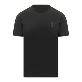 Dolce & Gabbana T-Shirts, male, Black, Size: XL Logo-embroidered T-shirt