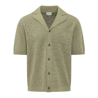 Dr&ocirc;le de Monsieur Short Sleeve Shirts, male, Green, Size: 2XL Openwork Knit Shirt