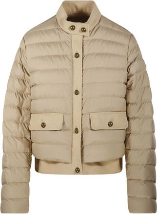 Moncler Juju Katoen & Linnen-Afgezette Korte Donsjas - Dames - Gewatteerde jassen - Beige - L - Katoen - Jassen