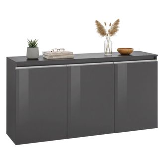 Dmora Aparador Moderno, Aparador De Dise&ntilde;o Con 3 Puertas, Made In Italy, Mueble Para Tv, Sal&oacute;n Buffet, Cm 150x40h81, Color Antracita Brillante, Con Embalaje