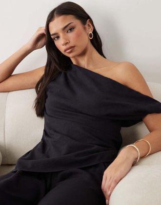 Tala Resort - Top in morbido lino nero ombra