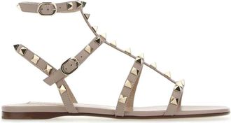 Valentino Garavani Schoenen, Dames, Roze, 36 EU, Leer, Rockstud Platte Kalfsleren Sandaal Met Bandjes