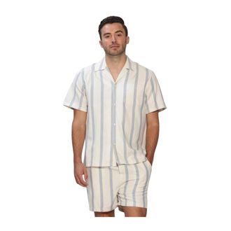 Les Deux Lawson Stripe SS Shirt - Heren - Overhemden - Beige - Maat: M