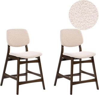 Beliani Set of 2 Bar Chairs Dark Brown Rubberwood Frame Beige Boucle Fabric Seat Armless Retro Design ELAINE
