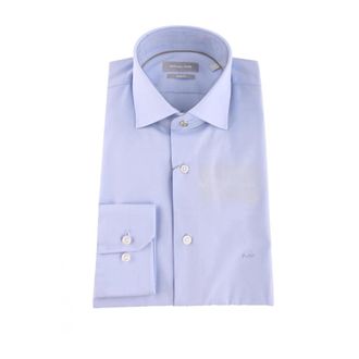 Michael Kors Katoenen Slim Fit Overhemd met Geborduurd Logo - Heren - Zakelijke Overhemden - Blauw - 3XL - Katoen - Overhemden