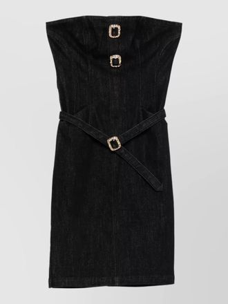 Self Portrait strapless denim midi dress belted waist