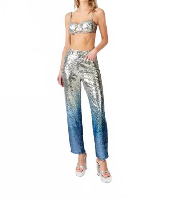 Amylynn High Shine Ombre Sequin Pants In Silver