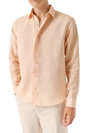 Eton Regular Fit Linen Dress Shirt in Medium Orange at Nordstrom, Size Xx-Large