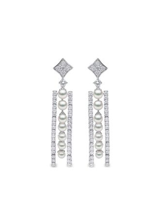 Yoko London Orecchini Raindrop in oro bianco 18 carati con perle Akoya e diamanti - Argento
