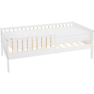ML Design Ml-design - Letto per Bambini e Bambine 80x160 cm Bianco-Naturale con Materasso Lettino Singolo in Legno Massiccio con Rete a Doghe e Protezione