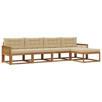 vidaXL Conjunto De Sof&aacute;s De Exterior Con Coj&iacute;n 5 Pcs Natural Y Beige Vidaxl