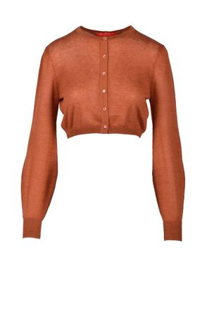 Wild Cashmere Cropped Cardigan with Silk and Cashmere Blend in Cognac