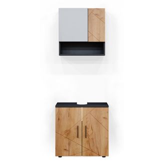 Vicco Conjunto De Muebles De Ba&ntilde;o Irma, Oro Power Roble/antracita, 2 Partes, Armario Bajo 60 Cm