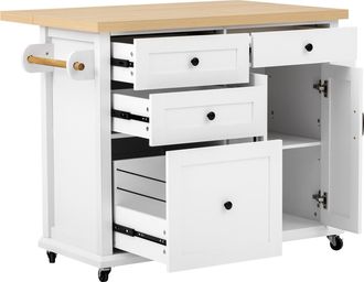 STILVORA Carro De Cocina Con 2 Puertas, Cajones, Toallero Y Especiero Para Cocina, En Mdf, 107 X 45-70 X 90,5 Cm