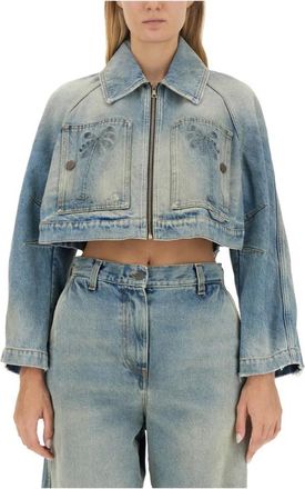Palm Angels Paris LW Cropped Denim Jacket - Dames - Spijkerjassen - Blauw - M - Denim - Jassen