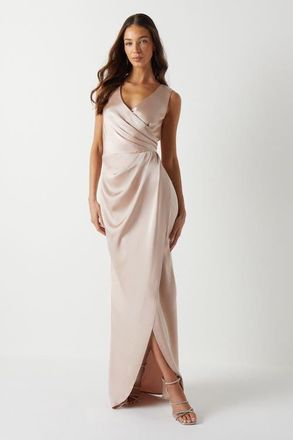Coast Ruched Satin Bridesmaid Dress in Mocha at Nordstrom, Size 12
