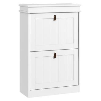 HOMCOM Homcom - Mueble Zapatero Blanco Zapatero Estrecho Con 2 Puertas Abatibles Y Estantes Ajustables Para 10 Pares De Zapatos Para Recibidor 54x24x82,5 Cm