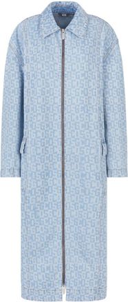 GCDS logo-jacquard denim coat - women - Cotton - S - Blue