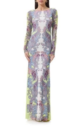 AFRM Talmo Long Sleeve Maxi Dress in Citrus Paisley at Nordstrom, Size X-Large