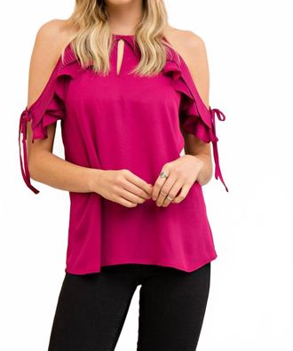 Entro Cute Open Shoulder Ruffle Top In Berry