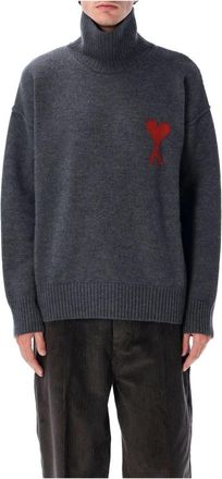 Ami Rode Hoge Hals Turtleneck Trui - Heren - Coltruien - Grijs - M - Wol - Truien & Vesten