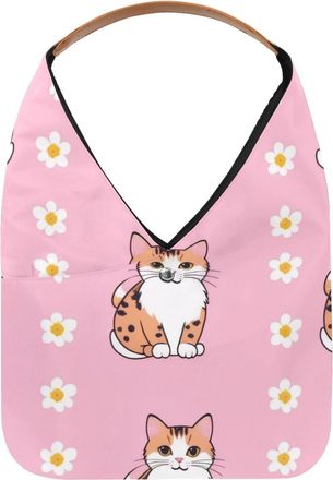 Generic Cats Daisy Flower Reusable Lightweight Grocery Bags - Foldable Into Compact Pouch, Washable & Sturdy, Multipurpose for Shopping and Travel