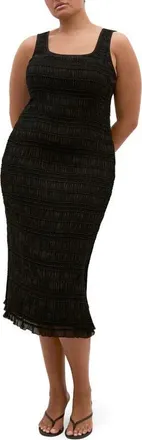 City Chic Emelia Smocked Midi Dress in Black at Nordstrom, Size 14W