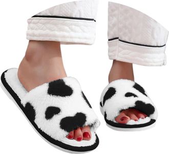 Generic 2026 Valentines Day Cozy Open Toe Slippers Indoor Shoes Soft Fleece Comfortable Loafers for Home Wear (Black, 3-4)