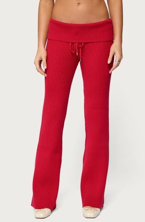 Edikted Adannah Foldover Rib Pants in Red at Nordstrom, Size X-Small