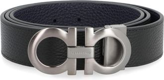 Ferragamo Mens Gancini Reversible Leather Belt Black Calf