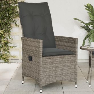 vidaXL Sill&oacute;n Reclinable De Jard&iacute;n Con Cojines Rat&aacute;n Sint&eacute;tico Gris Vidaxl