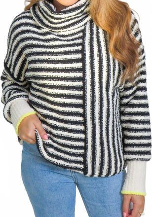 Very J Serene Stripes Mock Neck Sweater In Black