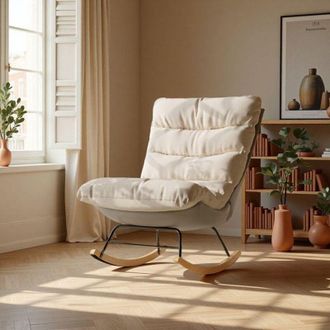 OEM Sill&oacute;n Rocking - Experto En Confort - Tela De Lino Y Cuero Sint&eacute;tico - Oscilaci&oacute;n Silenciosa - 1 Plaza