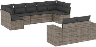 vidaXL Set De Muebles De Jard&iacute;n 9 Pzas Y Cojines Rat&aacute;n Sint&eacute;tico Gris Vidaxl