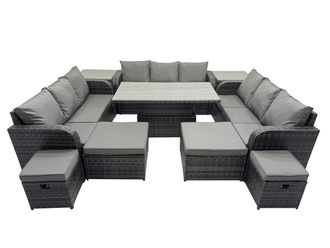 Fimous Rattan Garden Furniture Dining Set 13-seater with 2 Side Tables in Dark Grey