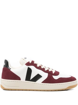 Veja V-10 Leather Burgundy Accent Sneakers
